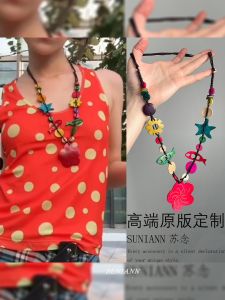 Bohemian Mixed Color Wooden Flower Long Necklace Womens Vintage Design Sensation Holiday Style Sweater Chain Fashion Jewelry