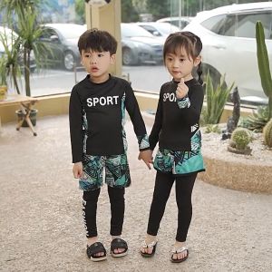3 Piece Swimwear Swimming Suit Kid Children Long Sleeve Top + Short + Long Pant Full Cover UV Protection