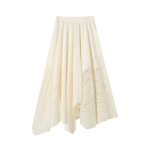 กระโปรงทรงเอผ้าลูกไม้เย็บติดกันสำหรับสาวนักเคมีในช่วงฤดูร้อน กางเกงขาสั้นสไตล์วินเทจ สไตล์เกาหลี ความยาวปานกลาง ความยาวปานกลาง