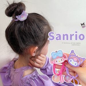 4Pcs Cute Sanrio Kuromi Mymelody Cinnamoroll Elastic Hair Rope Hairbands Kawaii Anime Doll Beaded Ponytail Holder Cute Hair Scrunchies for Women Girls Kids