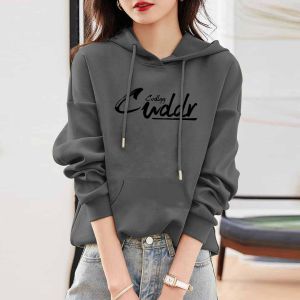 Spring Cotton Hoodie Womens Trendy Large Size Long Sleeve Simple Style Printed round Neck Comfortable Fit Casual Top
