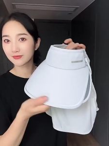 Womens Summer Outdoor Cycling UV Protection Hat Face Covering Sunshade Neck Scarf Large Brim Casual Style round Top Hat