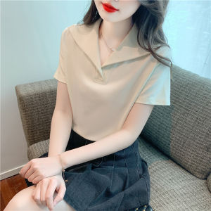 Fashionable Short Sleeve Polo Neck T-Shirt Womens Loose Slimming Summer New Style Korean Version Straight Cut Polyester Fiber