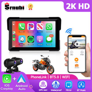 Srnubi 7 inch 2K HD Motorcycle DVR Navigation GPS Wireless CarPlay Android Auto Airplay Display Screen Portable Moto Monitor