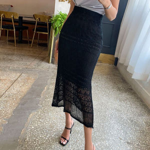 Chic Style Elastic Waist Swing Long Knitted Lace