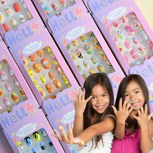 24Pcs Cartoon Children Fake Nails with File&Jelly Gel Lovely Rabbit Bear Cat Dog Kids Short Round Press On Nail Girl False Nails