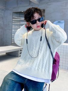 Thickened round Neck Knitted Sweater for Boys Autumn Winter Fashionable Casual Childrens Clothing Middle And Large Sizes