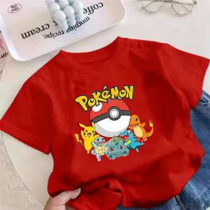 Bandai | 2026 Summer Pokemon Starters & Pokeball Print T Shirt 100% Cotton Oversized Y2K Casual Short Sleeve Tops For Kids Adults