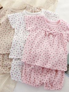 Summer Cotton Blend Short Sleeve Baby Girl Outfit 2-Piece Set Comfortable Breathable Pure Cotton Romper Shorts for Infants