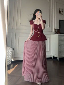 ชุดสองชิ้นเอวสูงสไตล์ฝรั่งเศสฤดูร้อนสำหรับผู้หญิง ชุดกระโปรงสั้นและเสื้อผ้าทำงานที่สวมใส่สบายและมีสไตล์