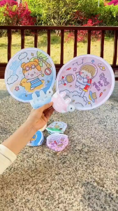 Collapsible Fan Creative Summer Small Fresh Cute Cartoon Portable Cool Fan Hand Fan Round Plastic Pocket Fan