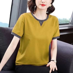 QIAOXIZI | Cotton Short Sleeve T-shirt Loose Fit Large Size Slimming Tummy Concealing