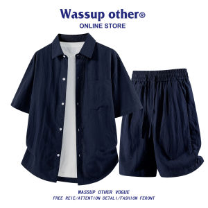 Linen Tencel Mens Short Sleeve Shirt and Shorts Set