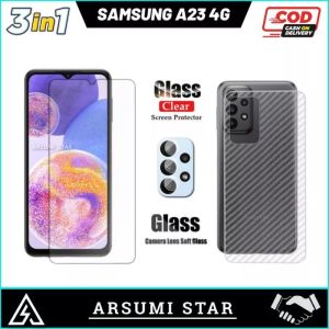 PROMO PAKET MURAH 3 IN1 ANTI GORES CERAMIC MATTE ANTI SPY SAMSUNG A23 4G / A23 5G TG ANTI GORES CERAMIC MATTE ANTI SPY CAMERA LENS + SKIN CARBON 3D