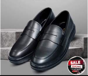 Giày peny loafer đen đai cánh én thủng tăng cao nam da sít hàng kỹ  đế khâu may chắc chắn mã g33