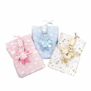 Light Weight Baby Flannel Blanket with Toys Soft Swaddle Wrap for Infant Boy Girl Sleeping Cover