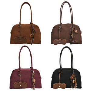 Womens Leather Handbag with Pendant Elegant Shoulder Bag with Top Handle in Soft Leather for Daily Use