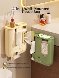 TUCHANG | Wall-mounted Multi-functional Toilet Tissue Box Wet Tissue Dispenser Waste Bag Storage