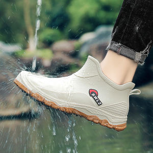 Jinde Rain Boots Mens Acid-Resistant Waterproof Short Tube Work Shoes Anti-slip Soft Bottom Labor Protection Footwear