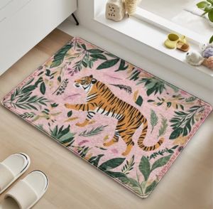 Họa Tiết Da Báo Dép Nỉ Sàn Hồng & Đen Cheetah Thiết Kế Phong Cách Hiện Đại Trang Trí Nhà Cho Nhà Bếp Phòng Tắm Phòng Ngủ Chống Trơn Trượt