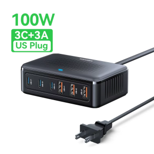 Rocoren | Rocoren 100W 6 Cổng USB Sạc GaN Trạm Sạc Nhanh Máy Tính Để Bàn Trạm Năng Lượng Với Type-C Cho iPhone 17 Xiaomi Samsung Di Động