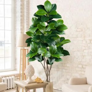 74-140cm Artificial Rubber Tree Fake Ficus Plants Plastic Banyan Leaf Faux Fiddle Plant For Home Garden Office Wedding Decor