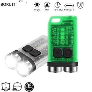 ไฟฉายพวงกุญแจ BORUiT V3 UV LED EDC แบบชาร์จไฟได้ผ่านพอร์ต Type-C พร้อมแม่เหล็ก ไฟฉายทำงาน กันน้ำ เหมาะสำหรับตั้งแคมป์ พกพาสะดวก