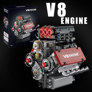 V8 Machine MOC Building Blocks Sets Motorized Engine Simulation Bricks Model Christmas Gifts for Boys Kids Adult Technical Toys