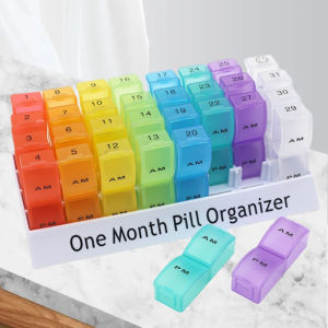 Monthly Pill Organizer Large Pill Box Cases 30 Days 2 Times One Day Dispen Storage Container for Vitamins Medicine Fish Oils
