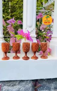 [HÀNG CÓ SẴN] Ly Uống Rượu Gỗ Dừa Đế Cao Quà Tặng Độc Đáo Trang Trí Bàn Tiệc Sưu Tầm Đồ Gỗ Thủ Công - KIM TỨ