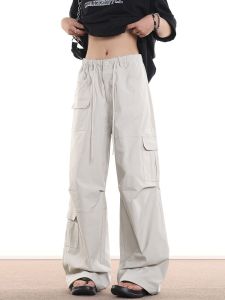 กางเกงทำงานทรงหลวมสไตล์ย้อนยุคสไตล์อเมริกันสำหรับผู้ชายและผู้หญิง กางเกงขายาวทรงตรงลำลองหลายกระเป๋า กางเกงขายาวทรงสปอร์ตสำหรับผู้หญิงและผู้ชาย