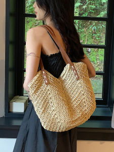 Handwoven Straw Bag Womens Large Capacity Summer Vacation Shoulder Bag Beach Scene Fashion Trend Soft Bucket Shape Tote Bag