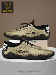 High-End Mens Casual Shoes Genuine Leather Slip-On Soft Bottom Retro Trend Spring Autumn Sheepskin Maker Leisure Leather Shoes