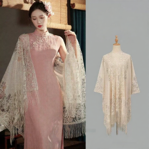 Wo Tion | Traditional Style Lace Fringe Shawl