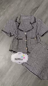 Sét bộ đùi thời trang nữ mặc đi chơi chất bố dạ vải shop cổ vest phối viền đen tay ngắn mix quần đùi có túi