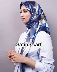 Tudung Bawal Satin Corak Ice Silk Square Printed Satin Color Hijab Baru Women Printed 90x90cm Scarf