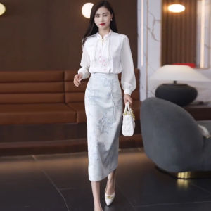 New Chinese Style Embroidered Heavy Work Womens Mini Skirt Spring Autumn High Waist Straight Fit Bodycon A-Line Skirt