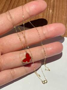 PAWNABLE 18K Saudi Gold Fine Tauco Chain(thin) Necklace with 18K Mini Butterfly w/stone Pendant(HOLLOW/MALAMBOT PENDANT)✨