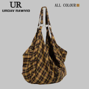 URDAV Fashionable Large Capacity Plaid Womens Backpack Crossbody Shoulder Bag Commuter Tote Bag Soft Handle Canvas Material
