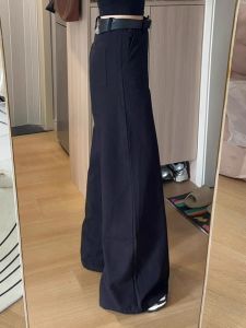plus Size Womens Black Wide Leg Suit Pants Loose Comfortable BF Style Casual Trousers High Waist Long Commute Fashion Trend
