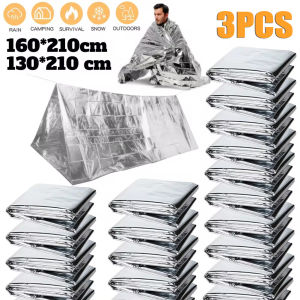 3ชิ้น Kotak P3k ผ้าห่มอยู่รอดกลางแจ้งฉุกเฉินเดินป่าตั้งแคมป์ผ้าห่มฉุกเฉินกันลมเครื่องมือช่วยชีวิตกันความร้อนแบบทหารสำหรับเดินทาง