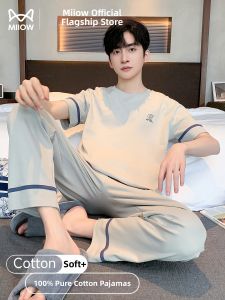 MiiOW | Summer Cotton Male Sleepwear Short Sleeve Long Pants
