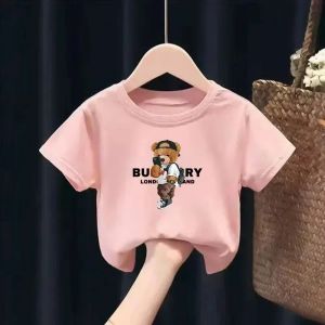 Cute Bear Pattern FashionLuxurious Short-sleeved 2026 Childrens Pure Cotton T-shirt Suitable for Boys and Girls Cute Top Gift