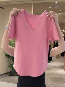 Pink Loose Short Sleeve T-Shirt Thin Summer New Arrival Womens Fashion Small Size Clothing Korean Style V-neck Casual Top