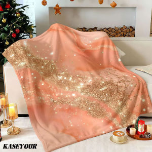 Beast Kingdom | Peach Gold Marble Winter Summer Flannel Blanket Throw Fleece Soft Fuzzy Plush Cozy Fleece Blankets for Sofa Ideal Gifts