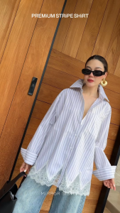 🔖Mirrorsister 50807.3 เสื้อเชิ้ตโอเวอร์ไซด์ชายแต่งลูกไม้ จะใส่เป็นเดรสสั้นก็เก๋ ใส่คลุมแมทช์กับกางเกงก็เปรี้ยว