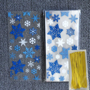 Snowflakes Plastic Bags Transparent Open Top Packing Cookie Candy Wedding Christmas Cellophane Party Favor Bag Xmas Supplie 50pc