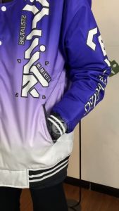 Jaket Cowok Varsity Racing Printing Gradasi Warna Ungu Keren Distro Terbaru