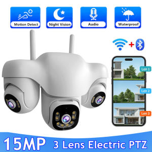 15MP Three Lens PTZ WiFi IP Camera Wireless Outdoor 2-Way Audio Human Auto Tracking Surveillance Cameras Bluetooth IP CCTV Cam