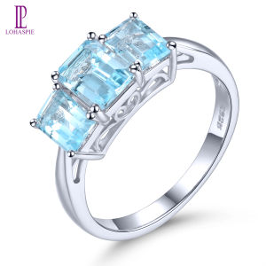 Lohaspie Jewelry Real 2.5 Carats Blue Topaz Ring 925 Silver Sterling Natural Sky Blue Topaz Ring Octagon Cut Gemstone Birthstone Ring For Women Jewelry Birthday Gift